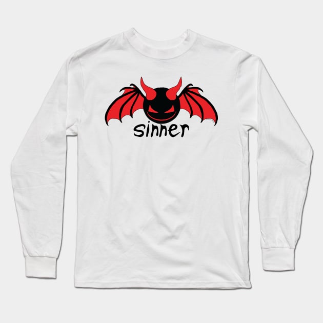 Smiley Sinner - Red on Black Long Sleeve T-Shirt by Scorpious Design